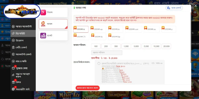 BETBDT-তে টাকা জমা দেওয়ার শর্তাবলী